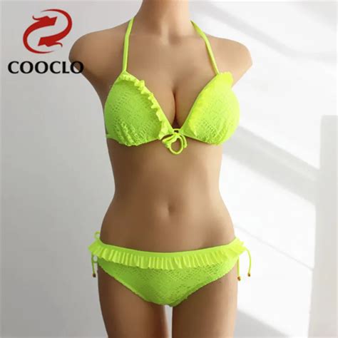 COOCLO Sexy Lace Micro Bikini 2019 Push Up Swimwear Women Strap Solid