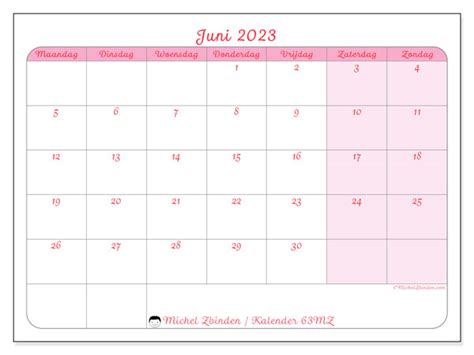 Kalender Juni 2023 Om Af Te Drukken 63MZ Michel Zbinden SR