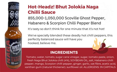 Hot Headz Bhut Jolokia Naga Chilli Sauce Scoville Ghost Pepper Habanero