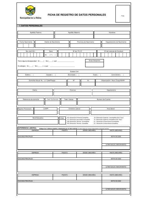 Formato Ficha De Datos Personales Para Imprimir Combate De Angamos