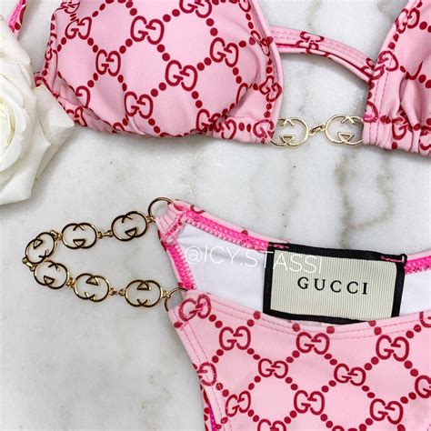 Pink Gücci Monogram Bikini Depop