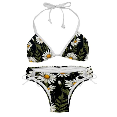 Daisy Chic One Piece Swimsuits Bikini Set Detachable Sponge Adjustable Strap Two Pack For