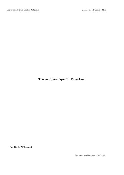 TD MP 2 Thermodynamics lessons and solutions Université de Nice