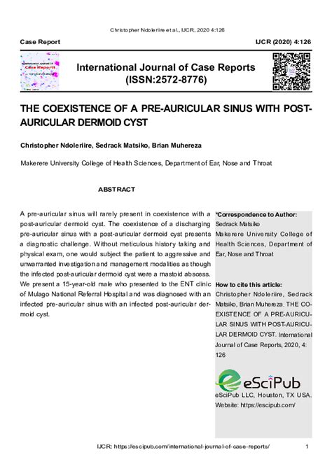 (PDF) The Coexistence of a Pre-Auricular Sinus with Post-Auricular Dermoid Cyst | Brian Muhereza ...