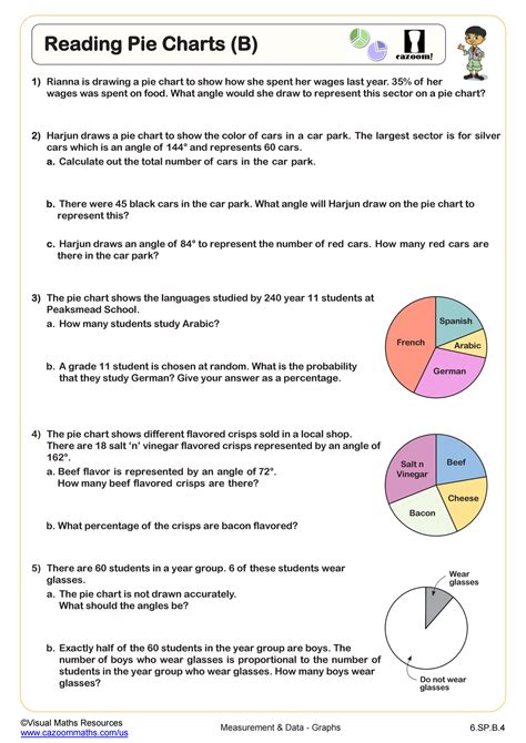 Reading Pie Charts B Worksheet Pdf Printable Measurement And Data Worksheet