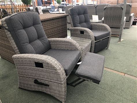 Silver Grey Reclining Rattan Bistro Set Footrest Sapcote Garden Centre