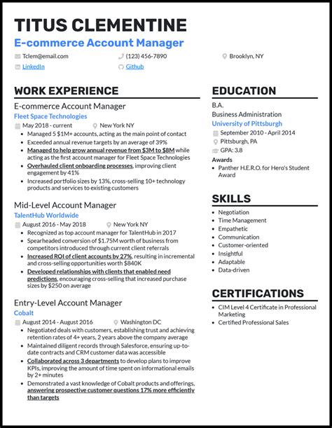 E Commerce Account Manager Resume Examples Templates Edit Free