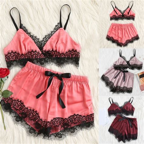 Lingerie Sexy Para Mulher Plus Size Sleepwear Sem Mangas Cinta Nightwear Rendas Guarni O Cetim