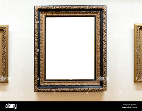 Blank empty frames hanging on museum wall. Art gallery, museum ...