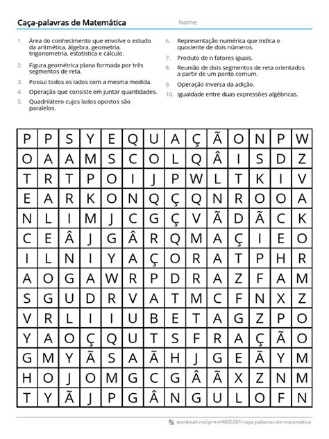Caca Palavra De Matematica - Caça-Palavras de Matemática 7º Ano | PDF