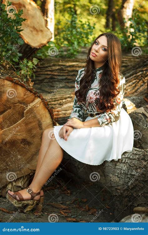 Brunette Woman Poses Outdoors Stock Image Image Of Happy Square