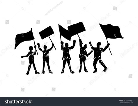 Protest People Silhouette Men Holding Flag Stock Vector Royalty Free