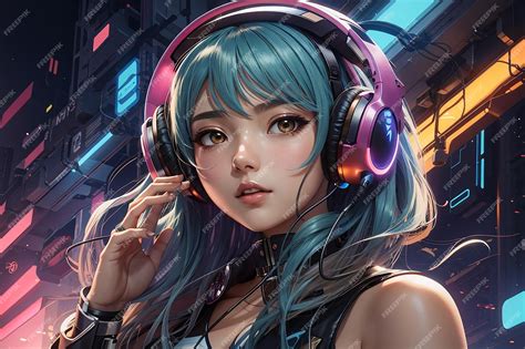 Premium Ai Image Anime Girl With Headset Or Headphone Vibe To Music Cyberpunk Steampunk