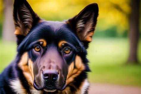 Portrait Of A Beautiful German Shepherd Dog Playing In The Park