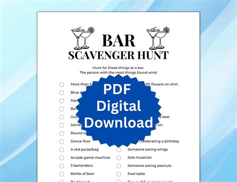 Bar Scavenger Hunt Pub Crawl Scavenger Hunt Bar Crawl Scavenger Hunt