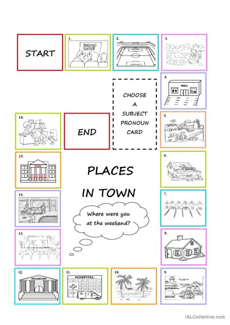 PLACES IN TOWN - Board game: English ESL worksheets pdf & doc