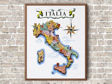 Fun Map Of Italy Italia Digital Download Printable Vintage Pictorial