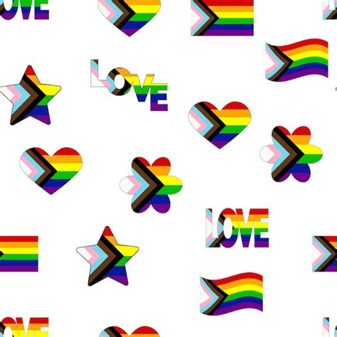 Patr N Sin Costuras Con Nueva Bandera Lgbt Corazones Texto Flor Y Bandera Orgullo Gay Mes Del