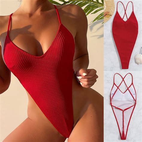 Bonixoom Womens Swimsuits Tie Front Tie Solid Bikinis Bikini Summer Swimwears On Clearance Red