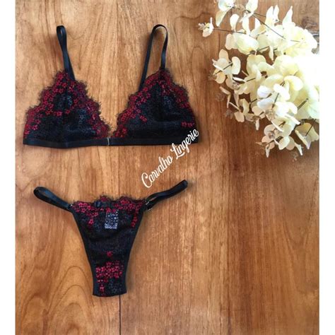 Conjunto Lingerie Renda Bicolor Luxo Sem Bojo Sem Aro Shopee Brasil