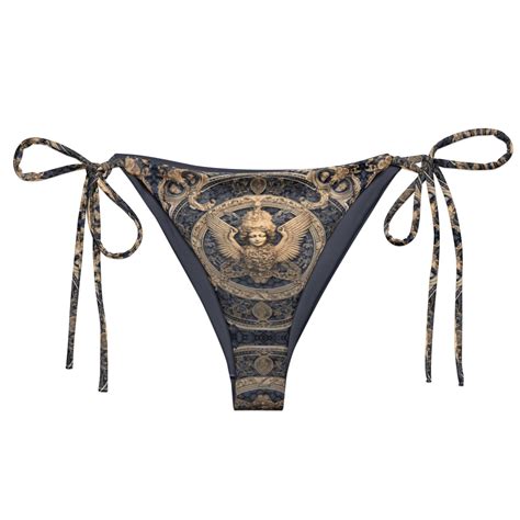 Angel Couture Rococo Baroque String Bikini Bottom Khaki Sand Blue Heavenly Ornate Swimwear