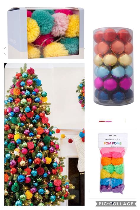 Colorful Christmas Tree With Pom Poms And Other Holiday Decorating