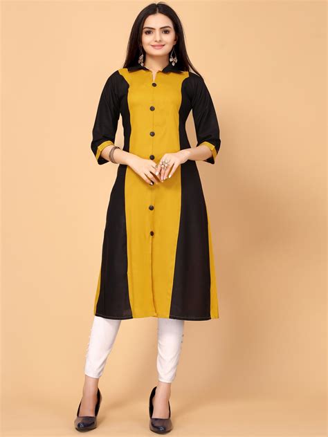 Buy Sangria Women Mustard Yellow And Black Colourblocked Kurta Kurtas For Women 19117792 Myntra