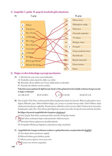 7 Sınıf Sosyal Bilgiler Ekoyay Yayıncılık Sayfa 148 Cevapları