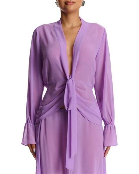 Naked Wardrobe Plunge Tie Front Chiffon Top In Purple Lyst