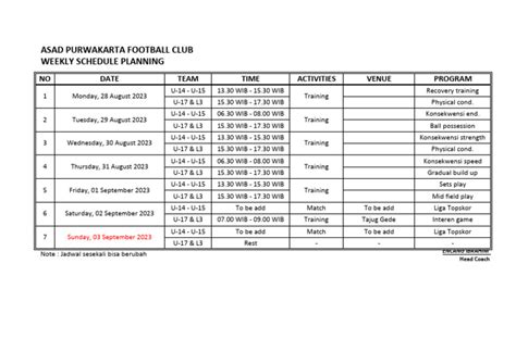 contoh program weekly schedule