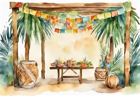 Premium AI Image | Watercolor sukkah for celebrating sukkot jewish