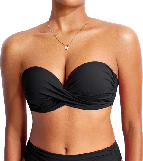 Amazon Dobreva Women S Underwire Bandeau Bikini Top Sexy Strapless Bathing Suit Tops Halter