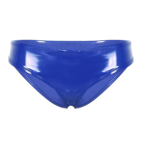 Iefiel Frauen Patent Leder Low Rise Höschen Unterwäsche Sexy Shiny Wetlook Mini Bikini Tanga