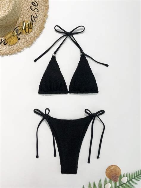 Criss Cross Halter Tie Side Bikini Swimsuit Shein Uk
