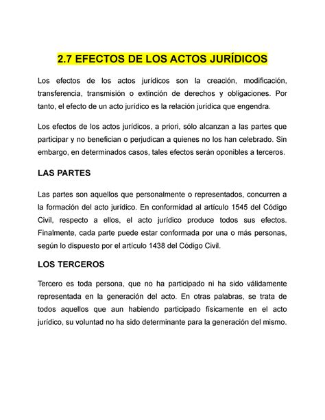 Efectos DEL ACTO Jurídico 2 EFECTOS DE LOS ACTOS JURÍDICOS Los