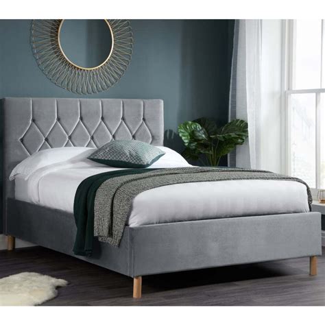 Loxley Double Ottoman Bed Grey Velvet 4ft6 Happy Beds By