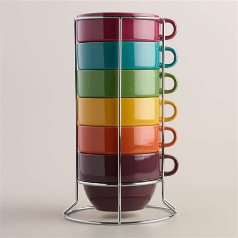 Cost Plus World Market Jumbo Fall Stacking Mugs Set Of 6 Unique
