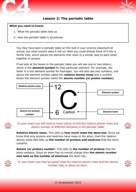 Lesson 2: The periodic table - Lesson 1