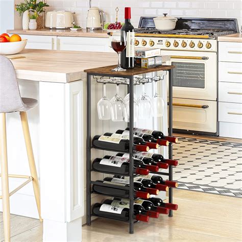 Wine Rack Freestanding Floor Rustic Wine Holder Stand With Wine