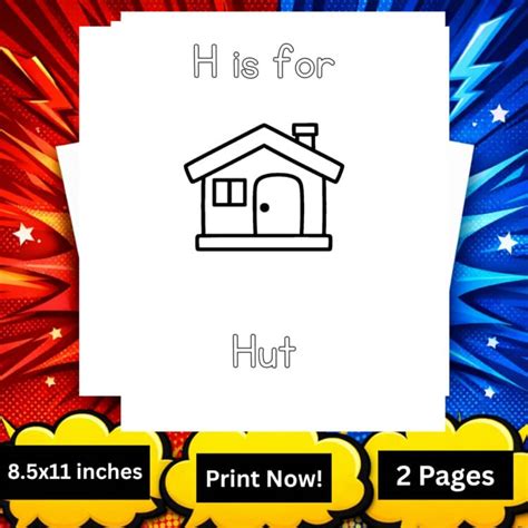 hut coloring page preschool kindergarten phonics worksheet printable prek