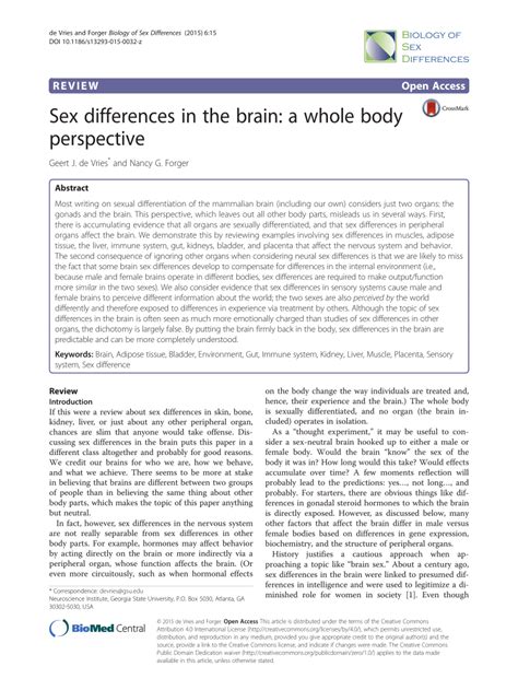 PDF Sex Differences In The Brain A Whole Body Perspective