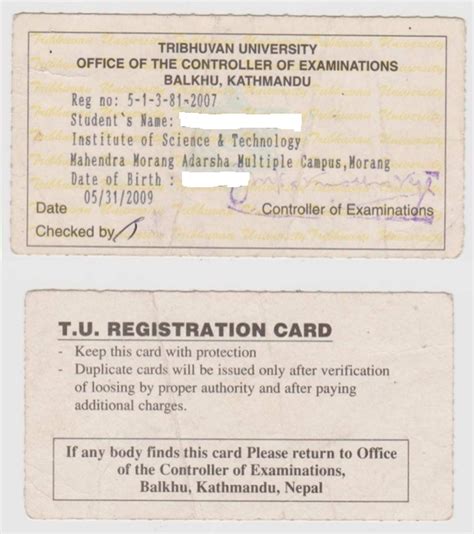 Tu Registration Card College Darpan