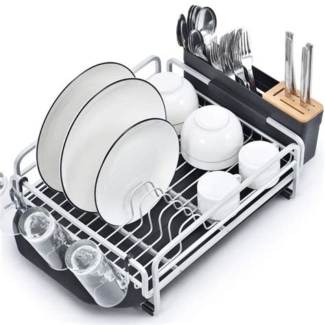 Kingrack Aluminum Dish Drainers Dish Drying Rack With Large Storage