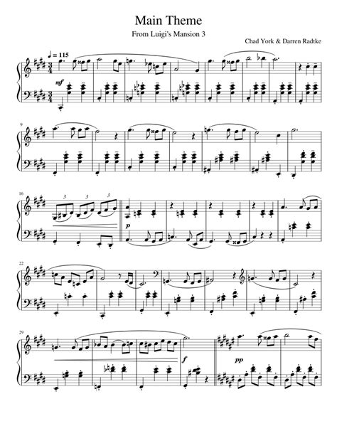 Luigis Mansion 3 Main Theme Sheet Music For Piano Solo