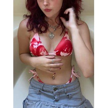 Emmiol Free Shipping 2025 Screen Print Halter Bikini Set Red M In Bikini Sets Online Store EMMIOL