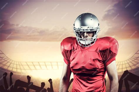 Premium Photo Confident American Football Player Against Football