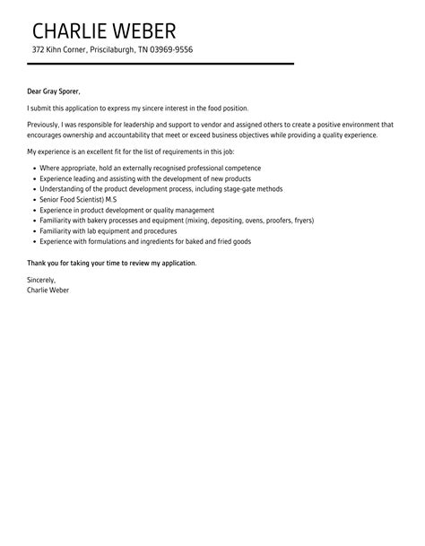 Food Cover Letter Velvet Jobs