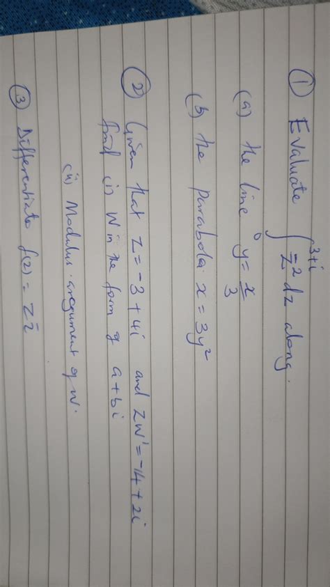 Evaluate \int_{0}^{3+i} \bar{z}^2 dz along: (a) the line y = \frac{x}{..