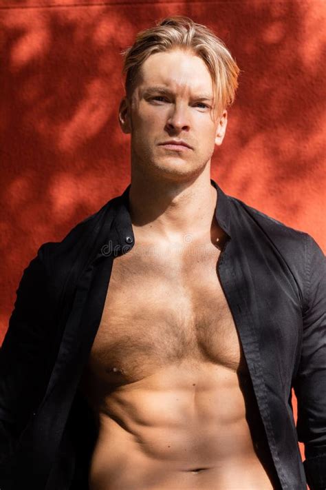 Muscular Blonde Man Poses Against Stock Photo Image Of Confident Handsome 334156822