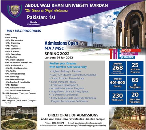 Abdul Wali Khan University Mardan Ma And Msc Admissions 2022 Result Pk